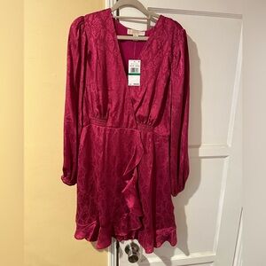 Michael Kors women’s Fuscia snake skin dress. Satin hot pink size L NWT